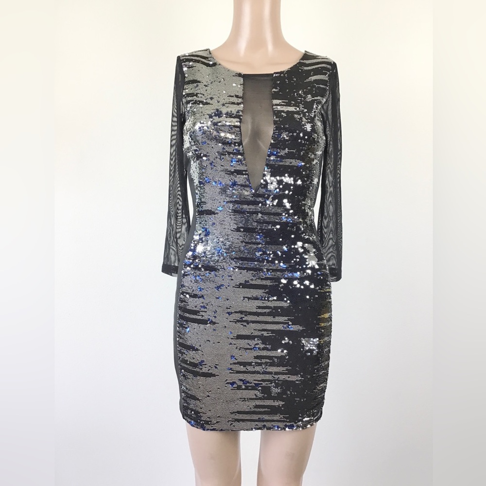 Mesh Sequins 3/4 Sleeve Dress